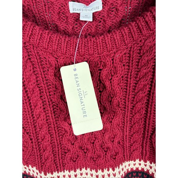 L.L Bean Signature fisherman cable tunic knit side zipper fair isle sweater size - Picture 3 of 5